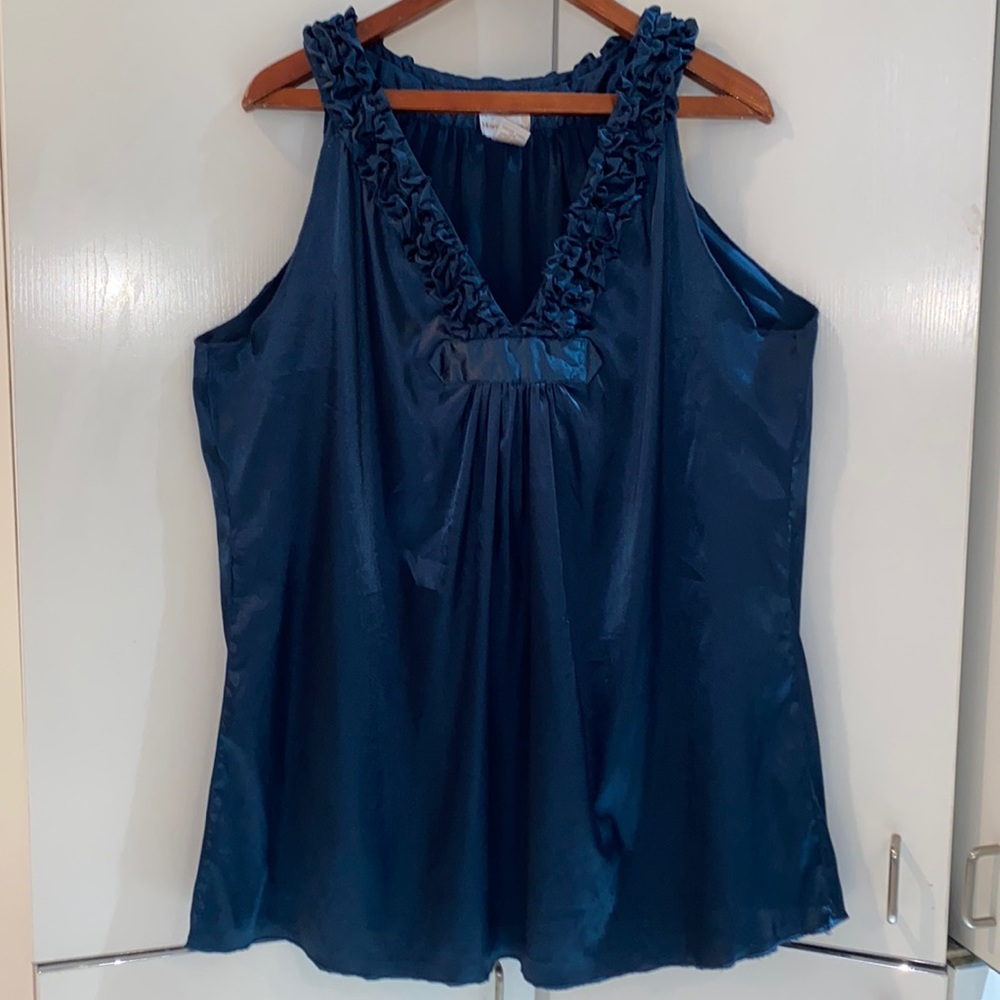 Teal ruffle neck blouse